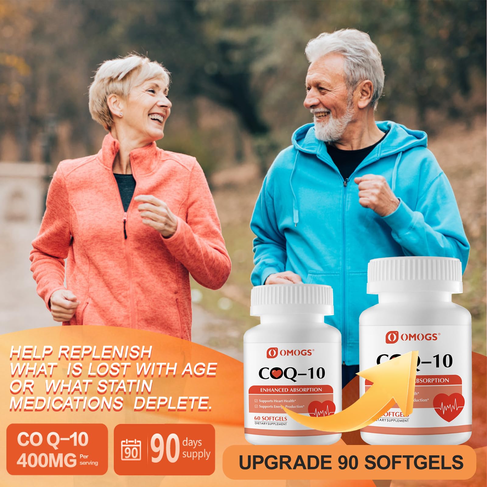 OMOGS CoQ10 400mg Softgels, Coenzyme Q10 High Absorption Supplements Support Heart Health, Cardiovascular Health, Immune System - PrimeBioHealth - canada supplements