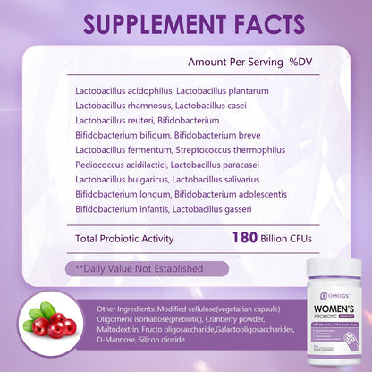 OMOGS Women's Probiotic 180 Billion CFUs 18 Strains, with Organic Prebiotics, Cranberry Extract, D-Mannose & Digestive Enzymes, for Digestive, Boost Immune, - PrimeBioHealth - canada supplements
