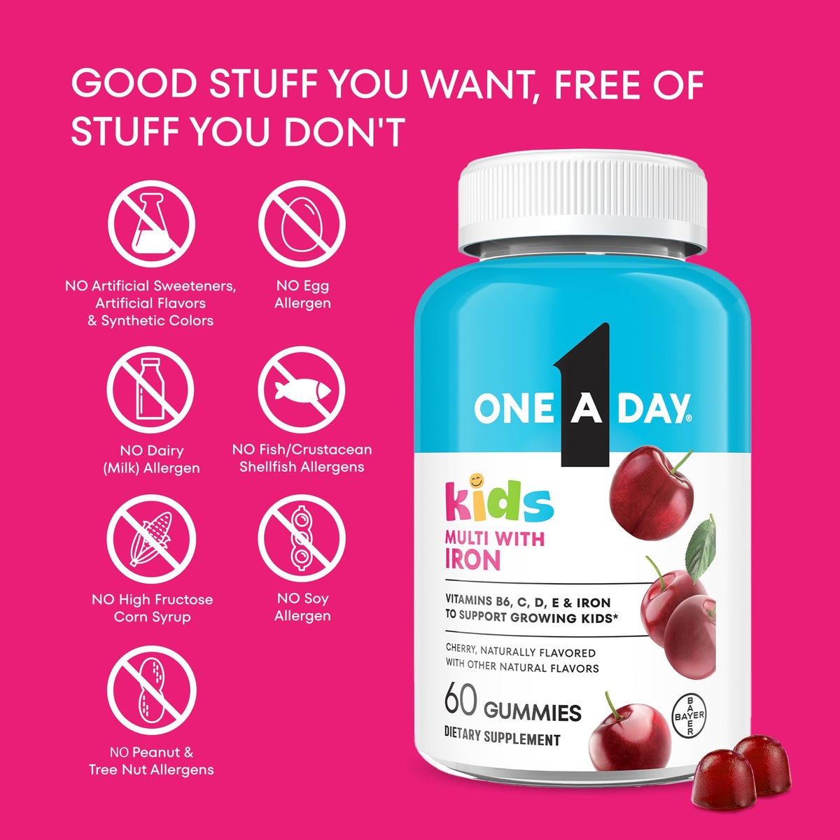 One A Day Kids Multivitamin with Iron Gummy, Vitamin D, Vitamin C, E, Zinc for Immune Support, Gummy Vitamins, Kids Multivitamin Gummies with Iron - PrimeBioHealth - canada supplements