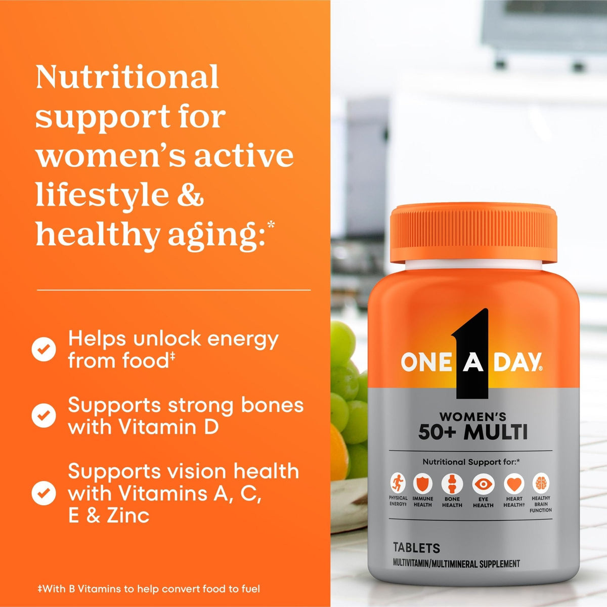 One A Day Multivitamin for Women 50 and Over Tablets, Womens Multivitamin 50 plus with Vitamins D, C, E, Zinc & Biotin, Daily Vitamins - PrimeBioHealth - canada supplements