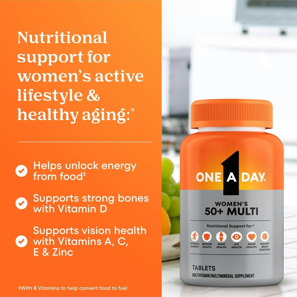 One A Day Multivitamin for Women 50 and Over Tablets, Womens Multivitamin 50 plus with Vitamins D, C, E, Zinc & Biotin, Daily Vitamins for Woman 50+, 65 Ct - PrimeBioHealth - canada supplements