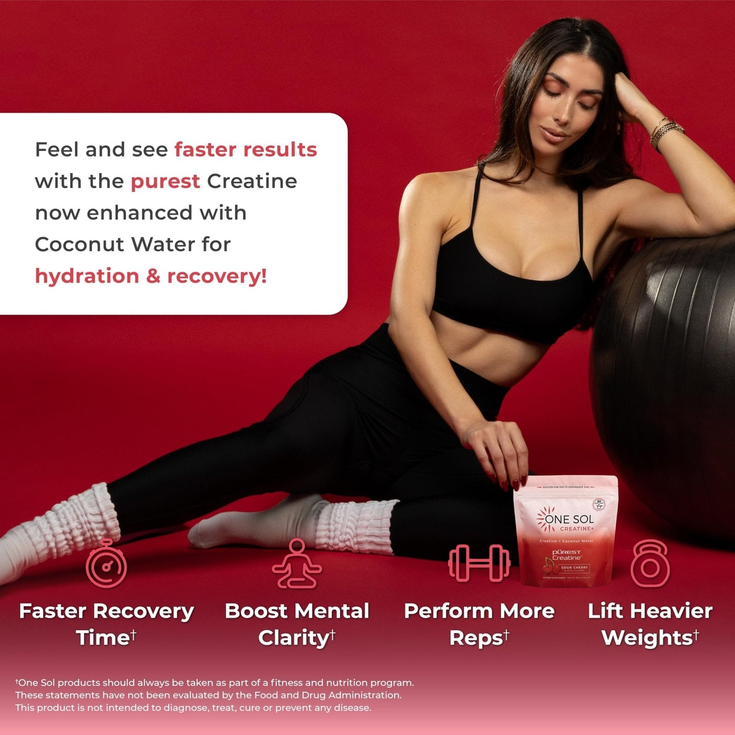 One Sol Creatine for Women, All Natural Women's Creatine Powder w Pure Creatine & Coconut Water, Increase Lean Muscle Mass, Reduce Recovery Time, Promote Brain & Bone Health (Sour Cherry, 60 Servings) - PrimeBioHealth - canada supplements