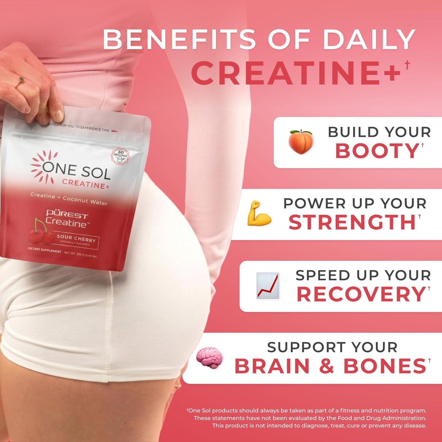 One Sol Creatine for Women, All Natural Women's Creatine Powder w Pure Creatine & Coconut Water, Increase Lean Muscle Mass, Reduce Recovery Time, Promote Brain & Bone Health (Sour Cherry, 60 Servings) - PrimeBioHealth - canada supplements