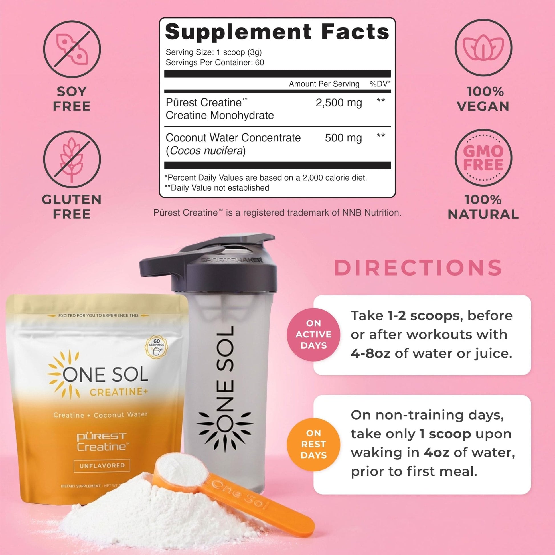 One Sol Creatine for Women, All Natural Women's Creatine Powder w Pure Creatine & Coconut Water, Increase Lean Muscle Mass, Reduce Recovery Time, Promotes Brain & Bone Health (Unflavored, 60 Servings) - PrimeBioHealth - canada supplements