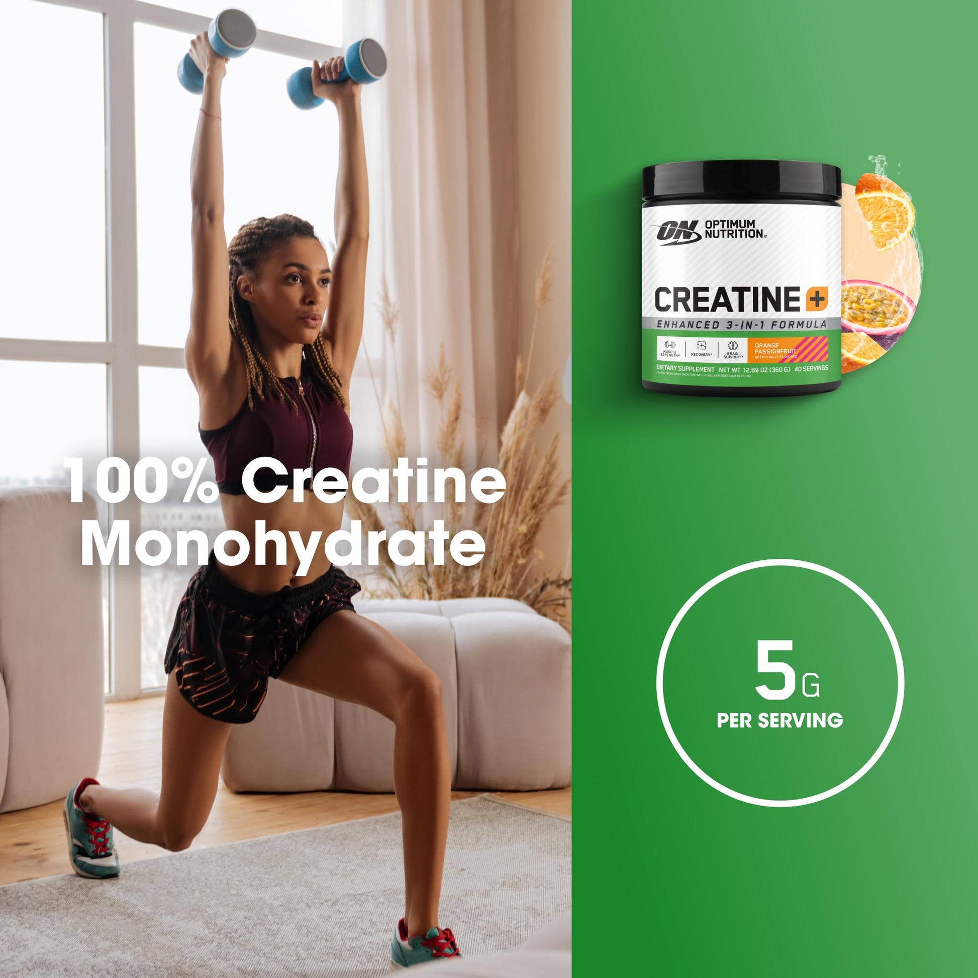 Optimum Nutrition Creatine Monohydrate Plus Powder, Orange Passionfruit Flavored Creatine Performance Blend With Electrolytes for Hydration, Added Vitamins, 40 Servings, 360 Grams (Packaging May Vary) - PrimeBioHealth - canada supplements