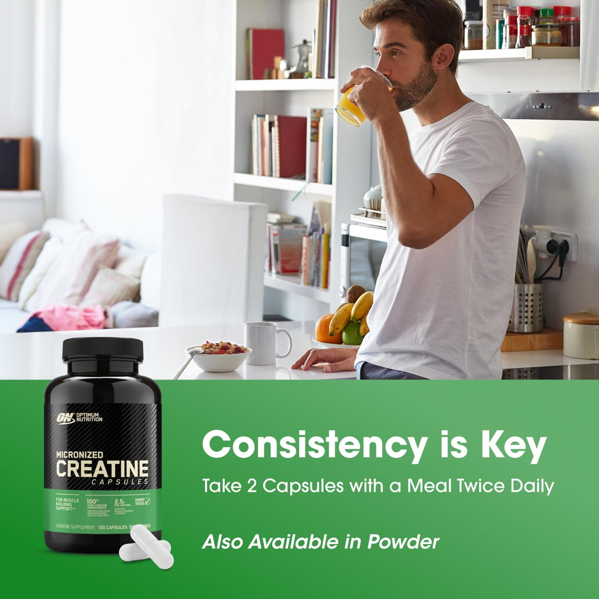 Optimum Nutrition Micronized Creatine Monohydrate Capsules, Keto Friendly, 2500mg, 100 Capsules - PrimeBioHealth - canada supplements