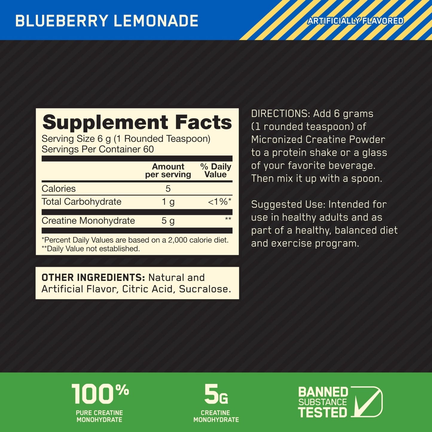 Optimum Nutrition Micronized Creatine Monohydrate Powder, Blueberry Lemonade Creatine, 60 Servings, 360 Grams (Packaging May Vary) - PrimeBioHealth - canada supplements