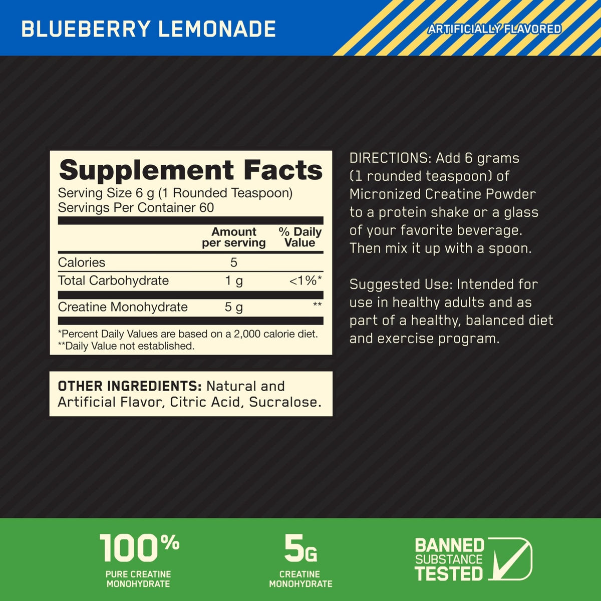 Optimum Nutrition Micronized Creatine Monohydrate Powder, Blueberry Lemonade Creatine, 60 Servings, 360 Grams (Packaging May Vary) - PrimeBioHealth - canada supplements