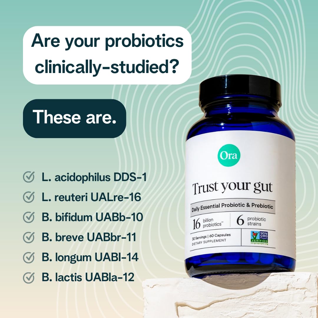 Ora Organic Probiotics with Prebiotics for Digestive Health 16 Billion CFU - Trust Your Gut - Strains - Acidophilus Lactobacillus Breve Bifidum Lactis - PrimeBioHealth - canada supplements