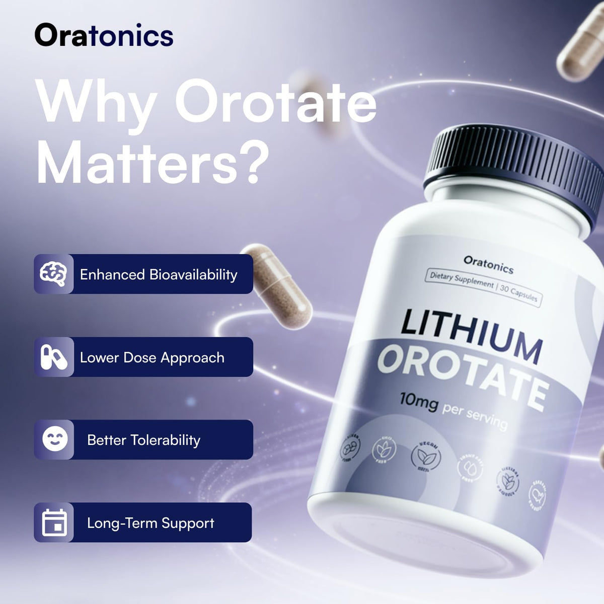 Oratonics Lithium Orotate 10mg – Trace Mineral Lithium Supplement for Daily Balance & Cognitive Clarity – Low-Dose, Highly Absorbable Formula – Vegan - PrimeBioHealth - canada supplements