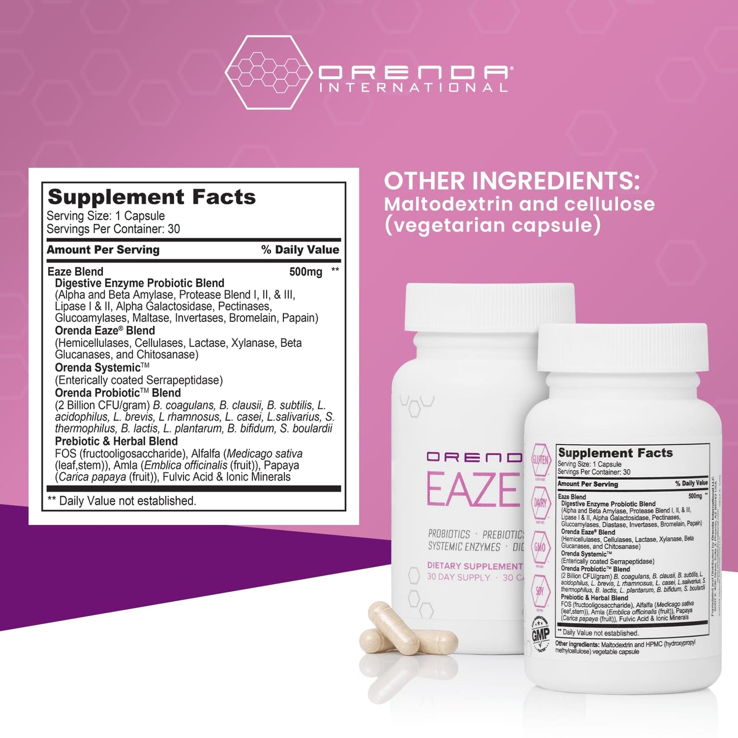 Orenda Eaze®: Gut Wellness Capsules | 6-in-1 Digestive Support with Probiotics, Endospores, Peptizyme-SP EN, Prebiotics, and Digestive Enzymes - PrimeBioHealth - canada supplements