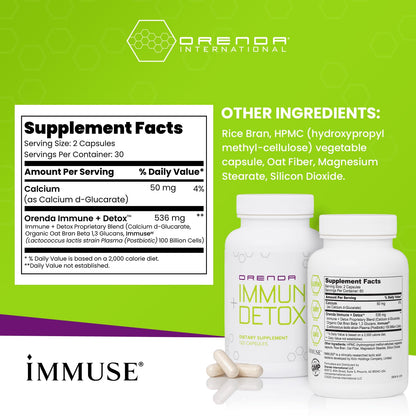 Orenda Immune + Detox - Specialized Formula with Calcium d-Glucarate, Beta 1,3 Glucans & IMMUSE® for Wellness and Balance - 120 Capsules - PrimeBioHealth - canada supplements