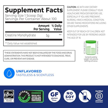 Orgain Creatine Monohydrate Micronized Powder, 100 Servings, Unflavored, Supports Muscle Growth, Post Workout Recovery and Brain Health, No Artificial Additives - PrimeBioHealth - canada supplements