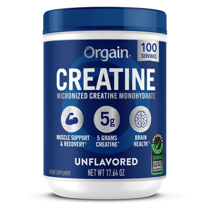 Orgain Creatine Monohydrate Micronized Powder, 100 Servings, Unflavored, Supports Muscle Growth, Post Workout Recovery and Brain Health, No Artificial Additives - PrimeBioHealth - canada supplements