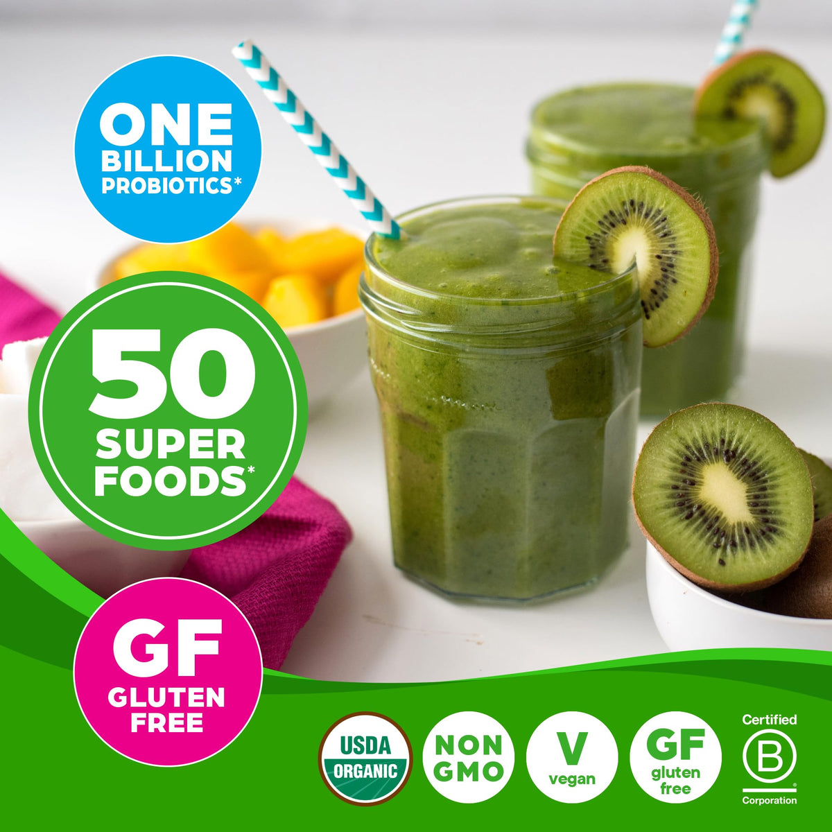 Orgain Organic Greens Powder + 50 Superfoods, Original - 1 Billion Probiotics for Digestive Health, Antioxidants, Vegan, Plant-Based, Gluten-Free, Non-GMO - PrimeBioHealth - canada supplements