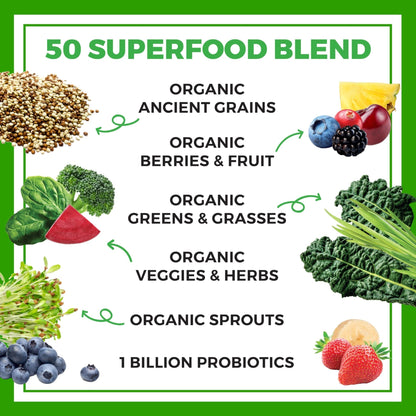 Orgain Organic Greens Powder + 50 Superfoods, Original - 1 Billion Probiotics for Digestive Health, Antioxidants, Vegan, Plant-Based, Gluten-Free, Non-GMO - PrimeBioHealth - canada supplements