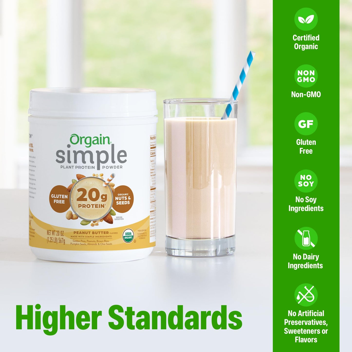Orgain Organic Simple Vegan Protein Powder, Peanut Butter - 20g Plant Based Protein, With less Ingredients, No Artificial Sweeteners, Gluten Free, No Dairy or Lactose, 1.25 lb (Packaging May Vary) - PrimeBioHealth - canada supplements