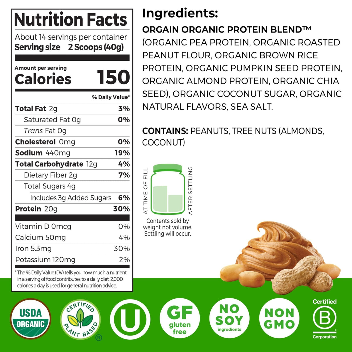 Orgain Organic Simple Vegan Protein Powder, Peanut Butter - 20g Plant Based Protein, With less Ingredients, No Artificial Sweeteners, Gluten Free, No Dairy or Lactose, 1.25 lb (Packaging May Vary) - PrimeBioHealth - canada supplements