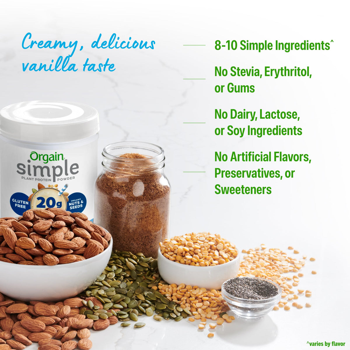 Orgain Organic Simple Vegan Protein Powder, Vanilla - 20g Plant Based Protein, Made with less Ingredients, No Artificial Sweeteners, Gluten Free, No Dairy or Lactose, 1.25 lb (Packaging May Vary) - PrimeBioHealth - canada supplements