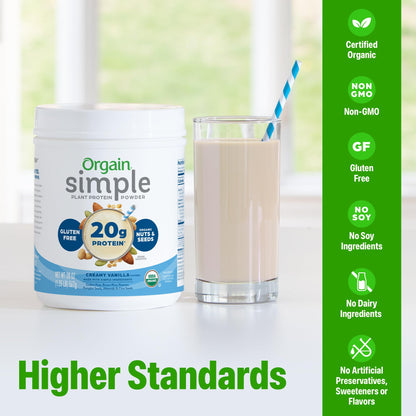Orgain Organic Simple Vegan Protein Powder, Vanilla - 20g Plant Based Protein, Made with less Ingredients, No Artificial Sweeteners, Gluten Free, No Dairy or Lactose, 1.25 lb (Packaging May Vary) - PrimeBioHealth - canada supplements