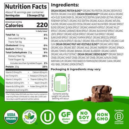 Orgain Organic Vegan Meal Replacement Protein Powder, Creamy Chocolate Fudge - 20g Plant Based Protein, Gluten Free, Dairy Free, Lactose Free, Soy Free, No Sugar Added, - PrimeBioHealth - canada supplements