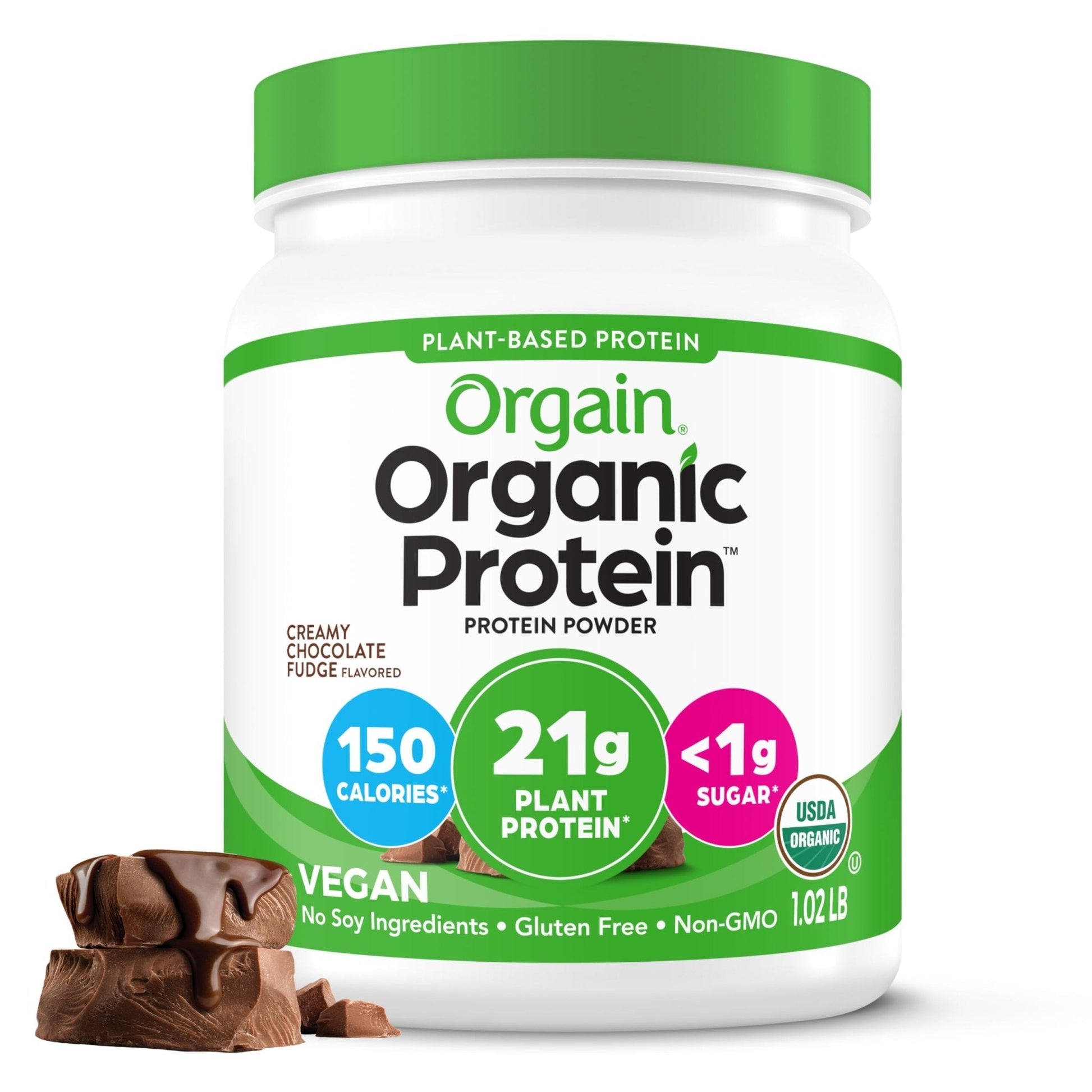 Orgain Organic Vegan Protein Powder, Creamy Chocolate Fudge - 21g Plant Protein, 7g Prebiotic Fiber, Low Net Carb, No Lactose Ingredients, No Added Sugar - PrimeBioHealth - canada supplements