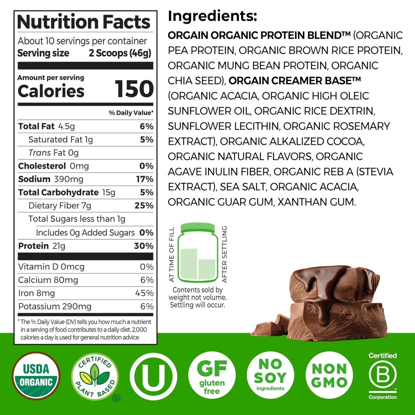 Orgain Organic Vegan Protein Powder, Creamy Chocolate Fudge - 21g Plant Protein, 7g Prebiotic Fiber, Low Net Carb, No Lactose Ingredients, No Added Sugar - PrimeBioHealth - canada supplements