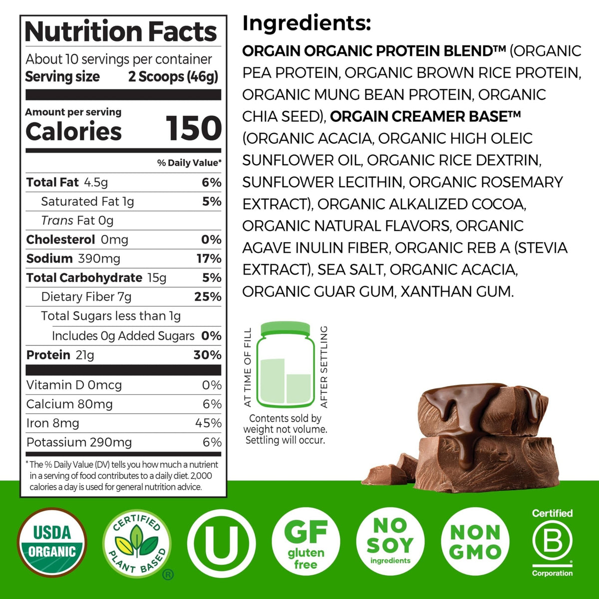 Orgain Organic Vegan Protein Powder, Creamy Chocolate Fudge - 21g Plant Protein, 7g Prebiotic Fiber, Low Net Carb, No Lactose Ingredients, No Added Sugar - PrimeBioHealth - canada supplements