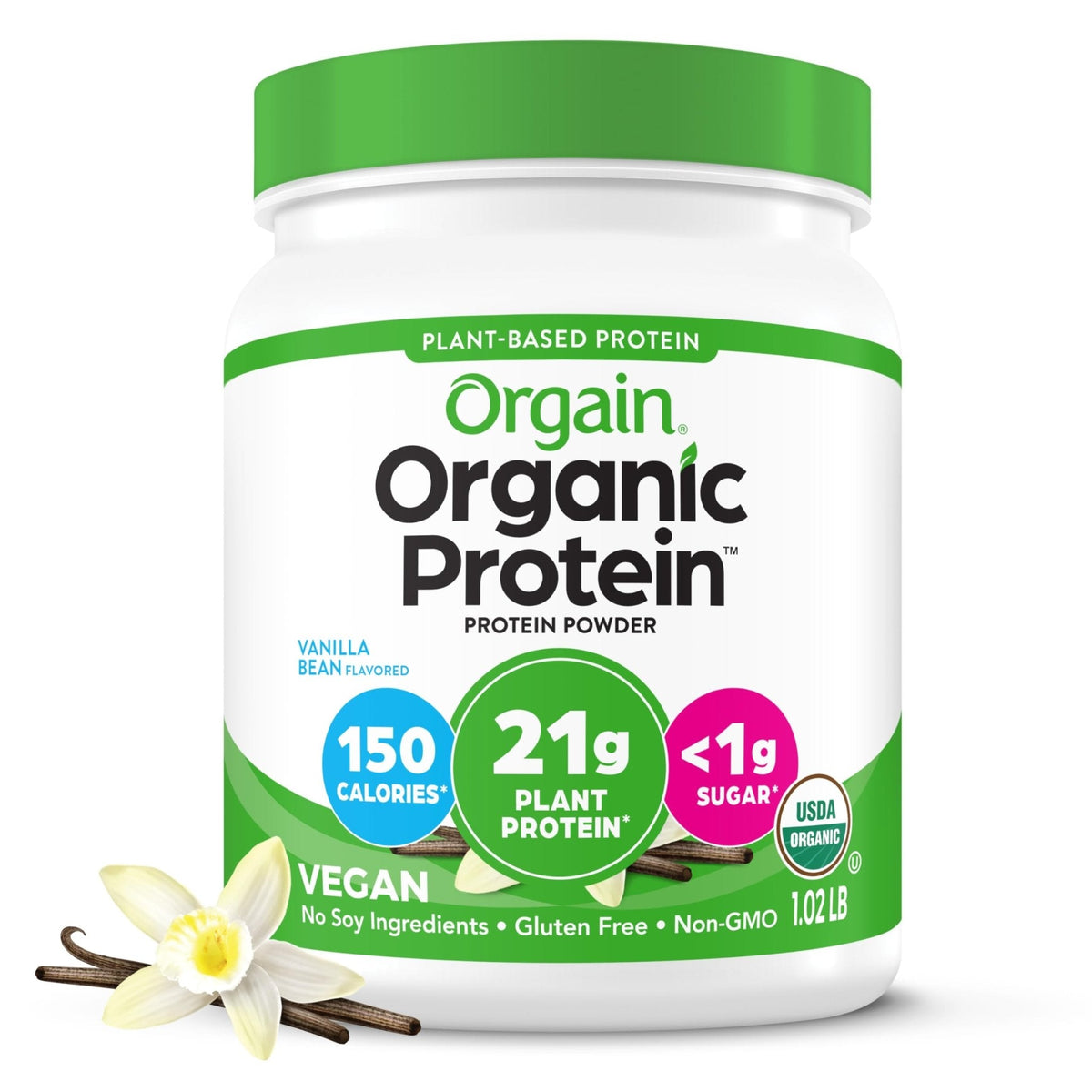 Orgain Organic Vegan Protein Powder, Vanilla Bean - 21g Plant Based Protein, 4g Prebiotic Fiber, No Lactose Ingredients, No Added Sugar, Non-GMO, For Shakes & Smoothies - PrimeBioHealth - canada supplements