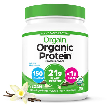 Orgain Organic Vegan Protein Powder, Vanilla Bean - 21g Plant Based Protein, 4g Prebiotic Fiber, No Lactose Ingredients, No Added Sugar, Non-GMO, For Shakes & Smoothies - PrimeBioHealth - canada supplements