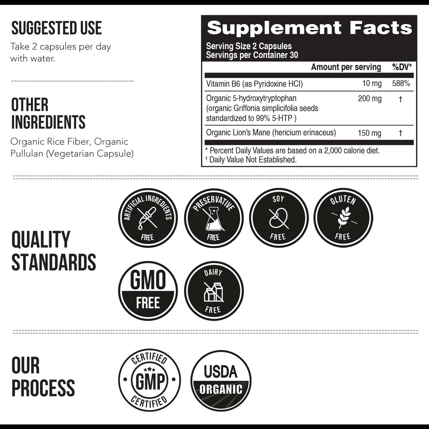 Organic 5-HTP - 200 mg | 99% 5HTP Concentration, Plus Cofactor Vitamin B6 & Lion’s Mane | Water Extracted from Organic Griffonia Seeds | Supports Mood, Cognition & Sleep (60 Capsules | 30 Servings) - PrimeBioHealth - canada supplements