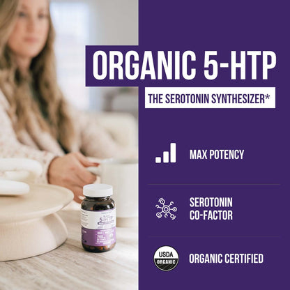 Organic 5-HTP - 200 mg | 99% 5HTP Concentration, Plus Cofactor Vitamin B6 & Lion’s Mane | Water Extracted from Organic Griffonia Seeds | Supports Mood, Cognition & Sleep (60 Capsules | 30 Servings) - PrimeBioHealth - canada supplements