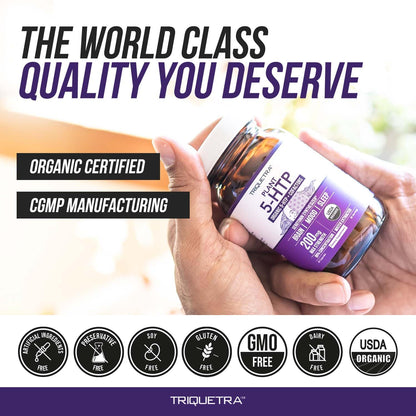 Organic 5-HTP - 200 mg | 99% 5HTP Concentration, Plus Cofactor Vitamin B6 & Lion’s Mane | Water Extracted from Organic Griffonia Seeds | Supports Mood, Cognition & Sleep (60 Capsules | 30 Servings) - PrimeBioHealth - canada supplements