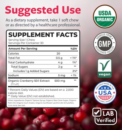 Organic Cranberry Pills - Vegan Supplement for Urinary Tract Health & Kidney Cleanse - Cranberry Pills for Women 500mg 50:1 Cranberry Concentrate Per Serving - Urinary Tract Support - 60 Capsules - PrimeBioHealth - canada supplements