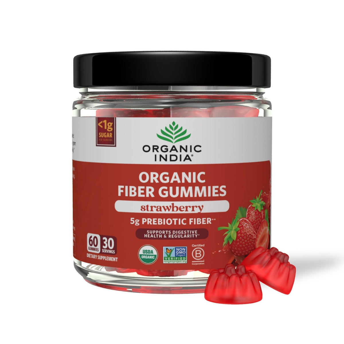 ORGANIC INDIA Fiber Gummies for Adults - Prebiotic Fiber, Dietary Supplement, Digestive Health for Men & Women, Vegan, Low Sugar - PrimeBioHealth - canada supplements