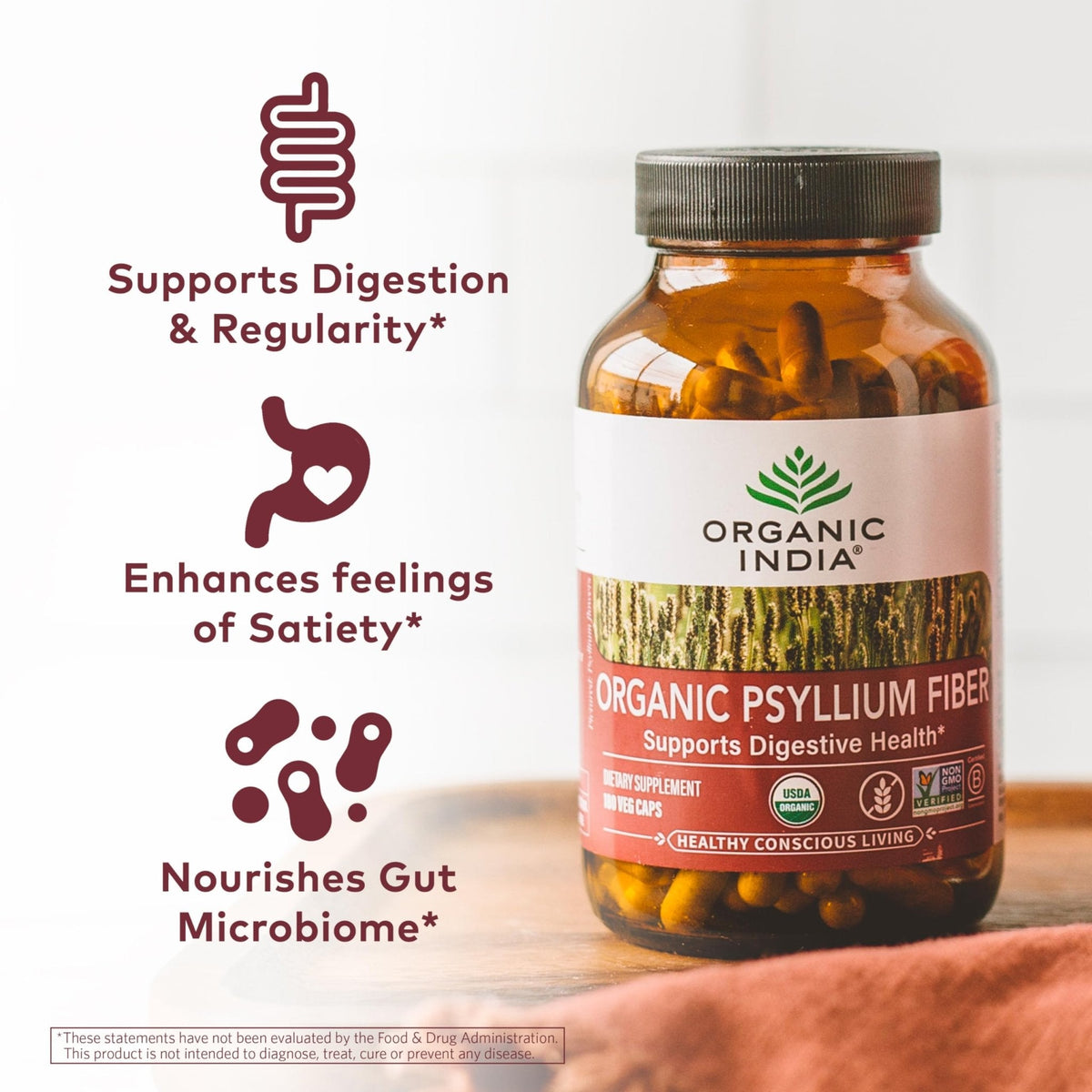ORGANIC INDIA Psyllium Husk Capsules - Fiber Supplement, Healthy Elimination - Vegan, Keto Friendly, Gluten-Free, USDA Certified Organic, Non-GMO - PrimeBioHealth - canada supplements