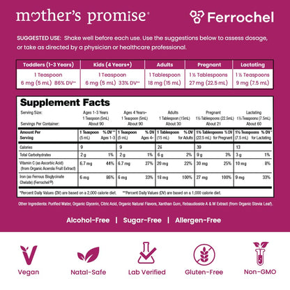Organic Liquid Iron Supplement for Women, Men & Kids with Vitamin C | Sugar Free Natural Berry Flavor Non Constipating Vegan Ferrochel - PrimeBioHealth - canada supplements