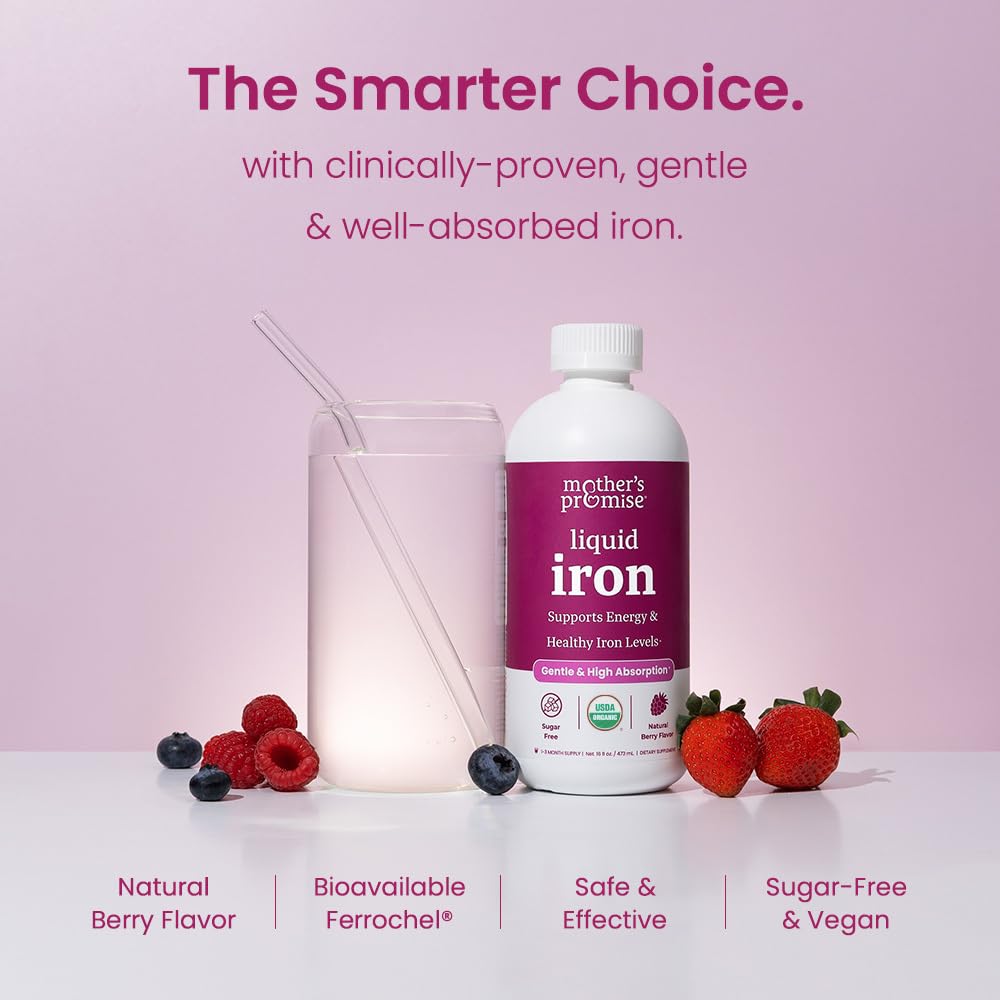 Organic Liquid Iron Supplement for Women, Men & Kids with Vitamin C | Sugar Free Natural Berry Flavor Non Constipating Vegan Ferrochel - PrimeBioHealth - canada supplements