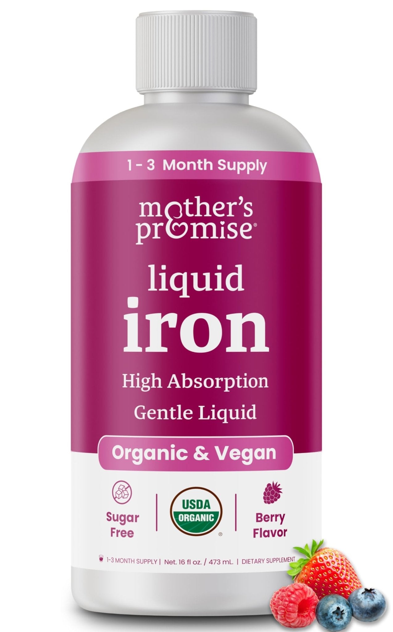 Organic Liquid Iron Supplement for Women, Men & Kids with Vitamin C | Sugar Free Natural Berry Flavor Non Constipating Vegan Ferrochel - PrimeBioHealth - canada supplements