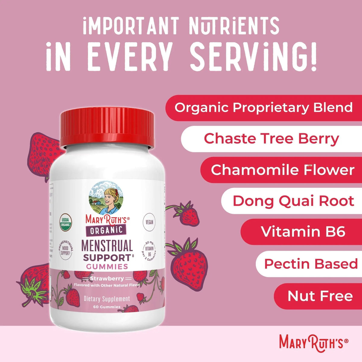 Organic Menstrual Support Gummies by MaryRuth's | for The Relief of Common Symptoms of Premenstrual Syndrome | PMS Support | Premenstrual Mood Support | USDA Organic | Non-GMO | Vegan | 30 Servings - PrimeBioHealth - canada supplements