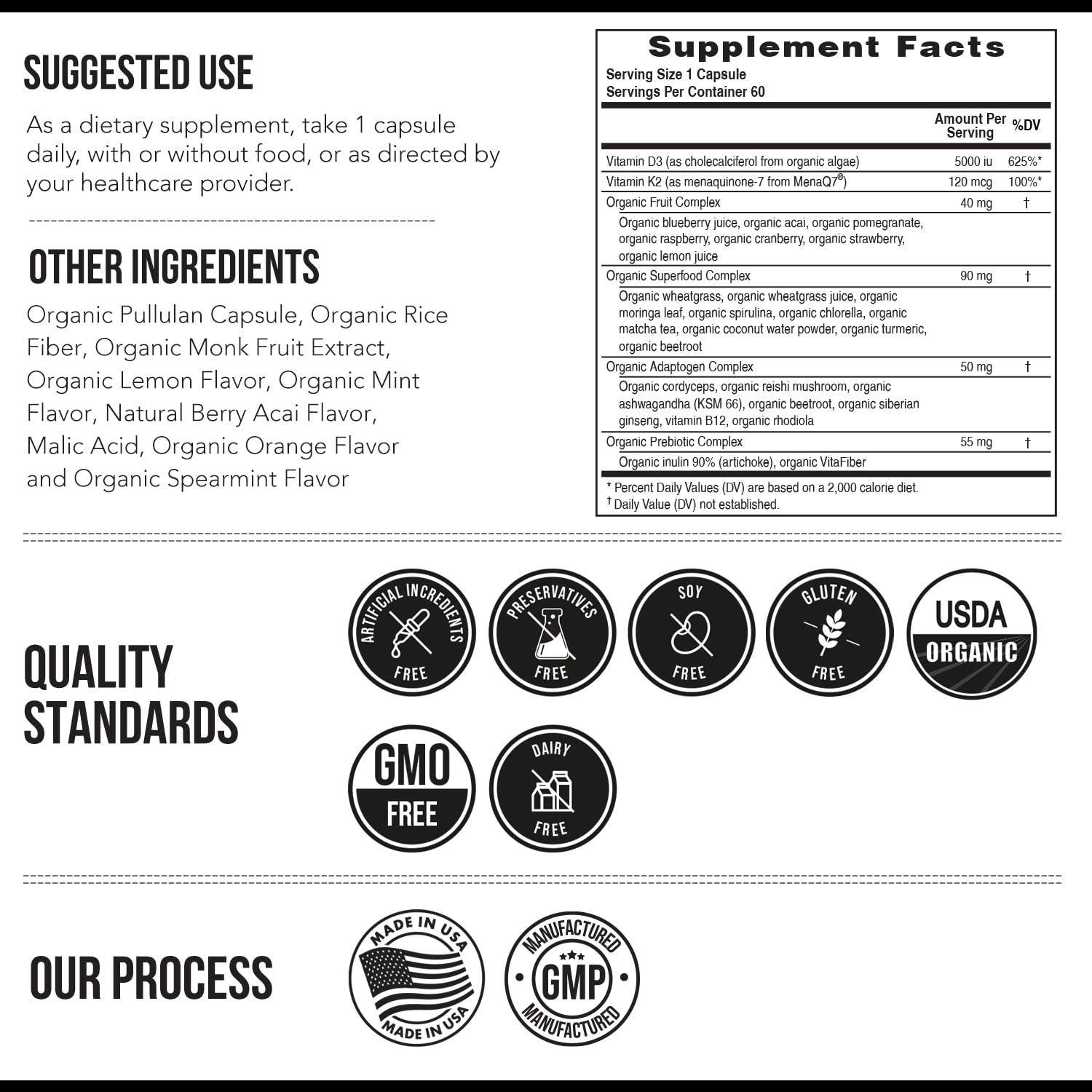 Organic Plant D3 + K2 | 5000 iu D3 + 120 mcg K2 as All-Trans MK7 from MenaQ7® - 100% Whole Food, Raw & Vegan | Enhanced Digestion with Prebiotic & Superfood Complex – D3 from Organic Algae (60 Count) - PrimeBioHealth - canada supplements