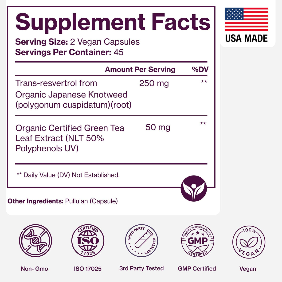 Organic Resveratrol Supplement – Trans-Resveratrol Capsules with Green Tea – Highly Purified & Bioavailable - PrimeBioHealth - canada supplements