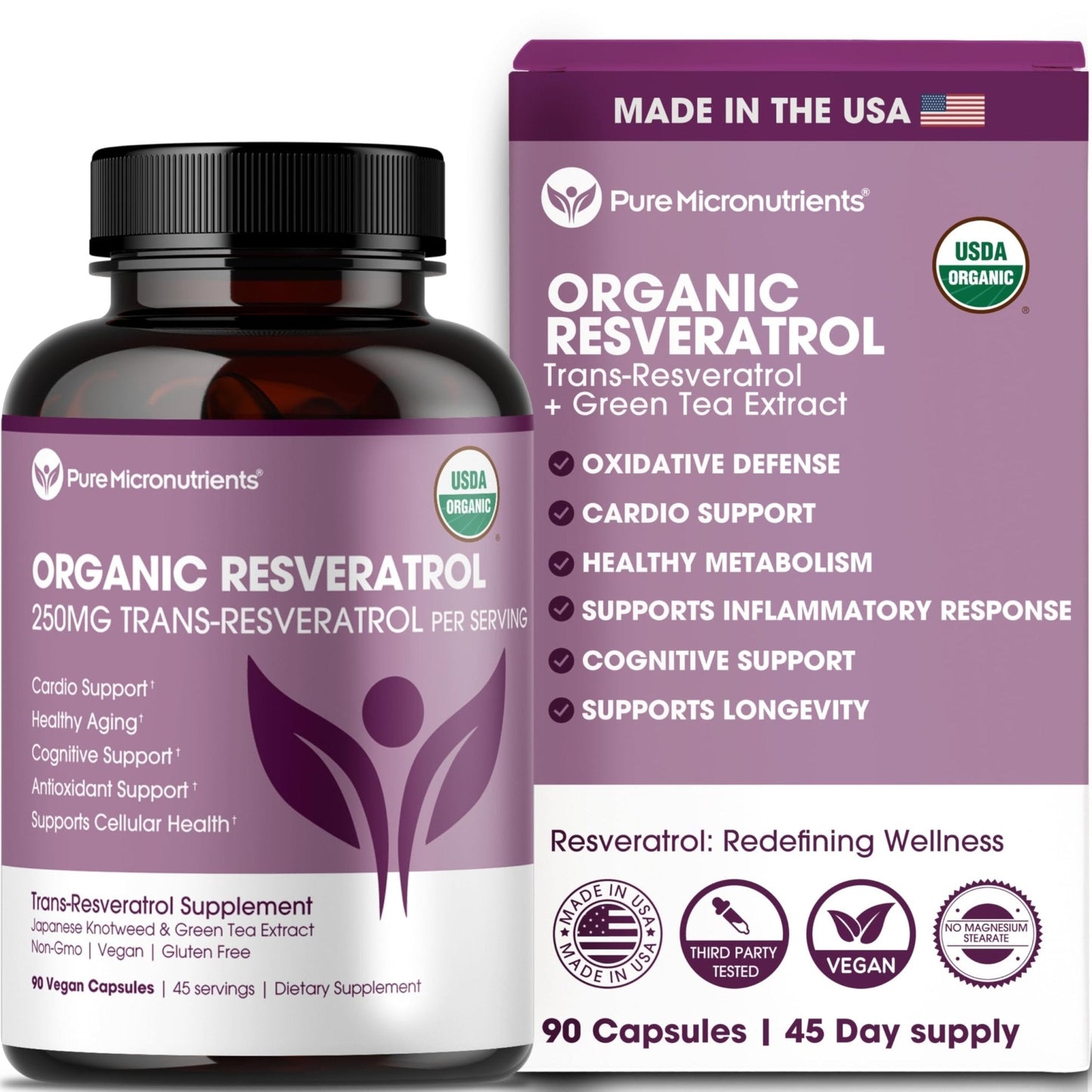 Organic Resveratrol Supplement – Trans-Resveratrol Capsules with Green Tea – Highly Purified & Bioavailable - PrimeBioHealth - canada supplements