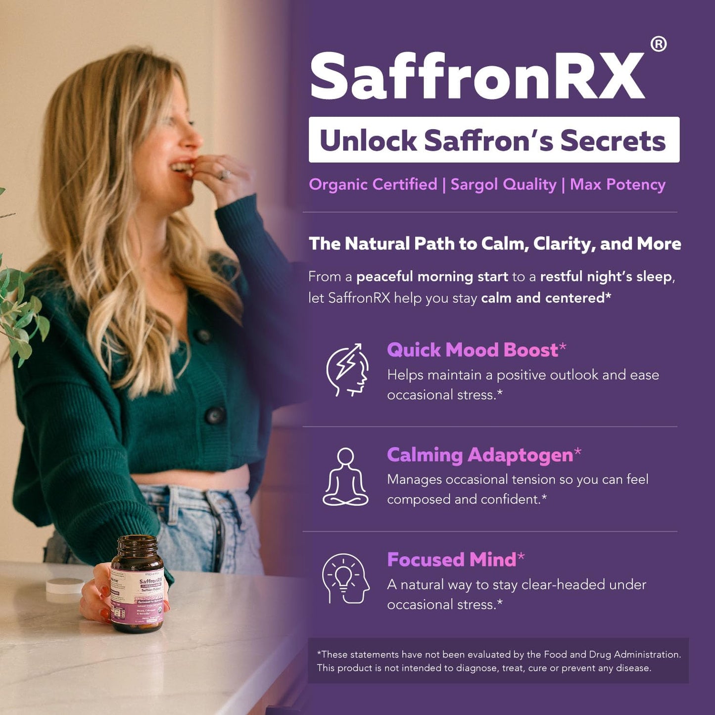 Organic Saffron Extract: Optimized Extract with Safromotivines, Safranal, and Crocins – Clinically Studied | Premium Persian Sargol Quality | Supports Mood, Calmness, and Relaxation – 30 Servings - PrimeBioHealth - canada supplements
