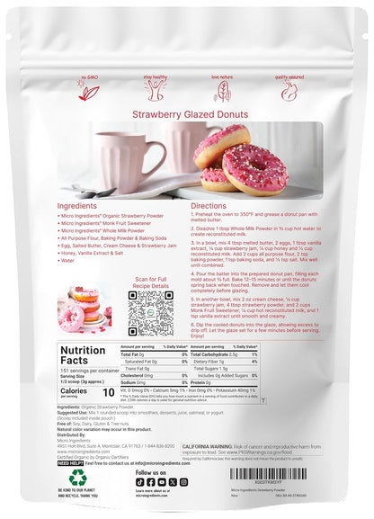 Organic Strawberry Powder, 1 Lb | 100% Natural Fruit Powder | Freeze-Dried Strawberries Source | No Sugar & Additives | Great Flavor for Drinks, Smoothie, & Beverages | Non-GMO & Vegan Friendly - PrimeBioHealth - canada supplements