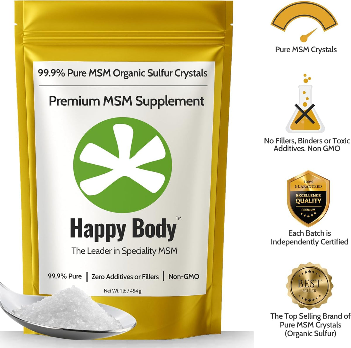 Organic Sulfur Crystals | 99.9% Pure MSM Crystals for Joint Support, Recovery, Hair, Skin & Nails | 90 Servings | 1 lb Bag - PrimeBioHealth - canada supplements
