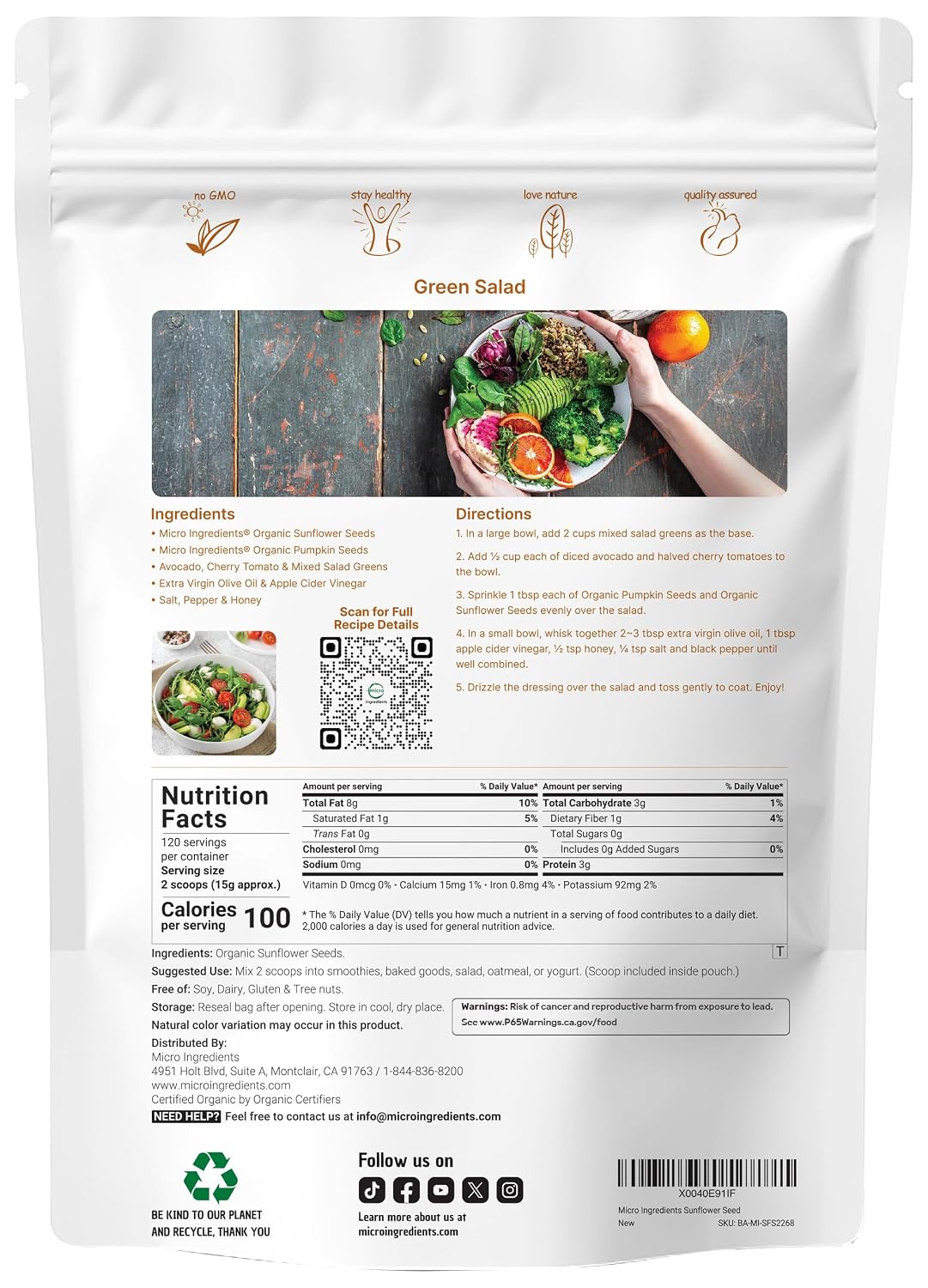Organic Sunflower Seeds, 4lbs | Raw, Unsalted, & Shelled – Whole Kernels | Low Carb Snack | Great for Baking, Smoothies, & Salad Toppings | Non-GMO, Vegan, Plant Based - PrimeBioHealth - canada supplements