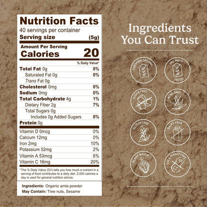 Organic Traditions Amla Powder, Amla Powder Organic from Indian Gooseberry, Wholefood Vitamin C Fruit for Smoothies Juices and Recipes, Superfood Plant Based Non GMO Powdered Amla Fruit, 200g /7oz Bag - PrimeBioHealth - canada supplements