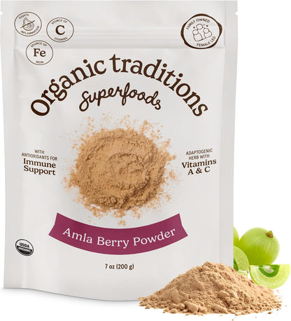 Organic Traditions Amla Powder, Amla Powder Organic from Indian Gooseberry, Wholefood Vitamin C Fruit for Smoothies Juices and Recipes, Superfood Plant Based Non GMO Powdered Amla Fruit, 200g /7oz Bag - PrimeBioHealth - canada supplements