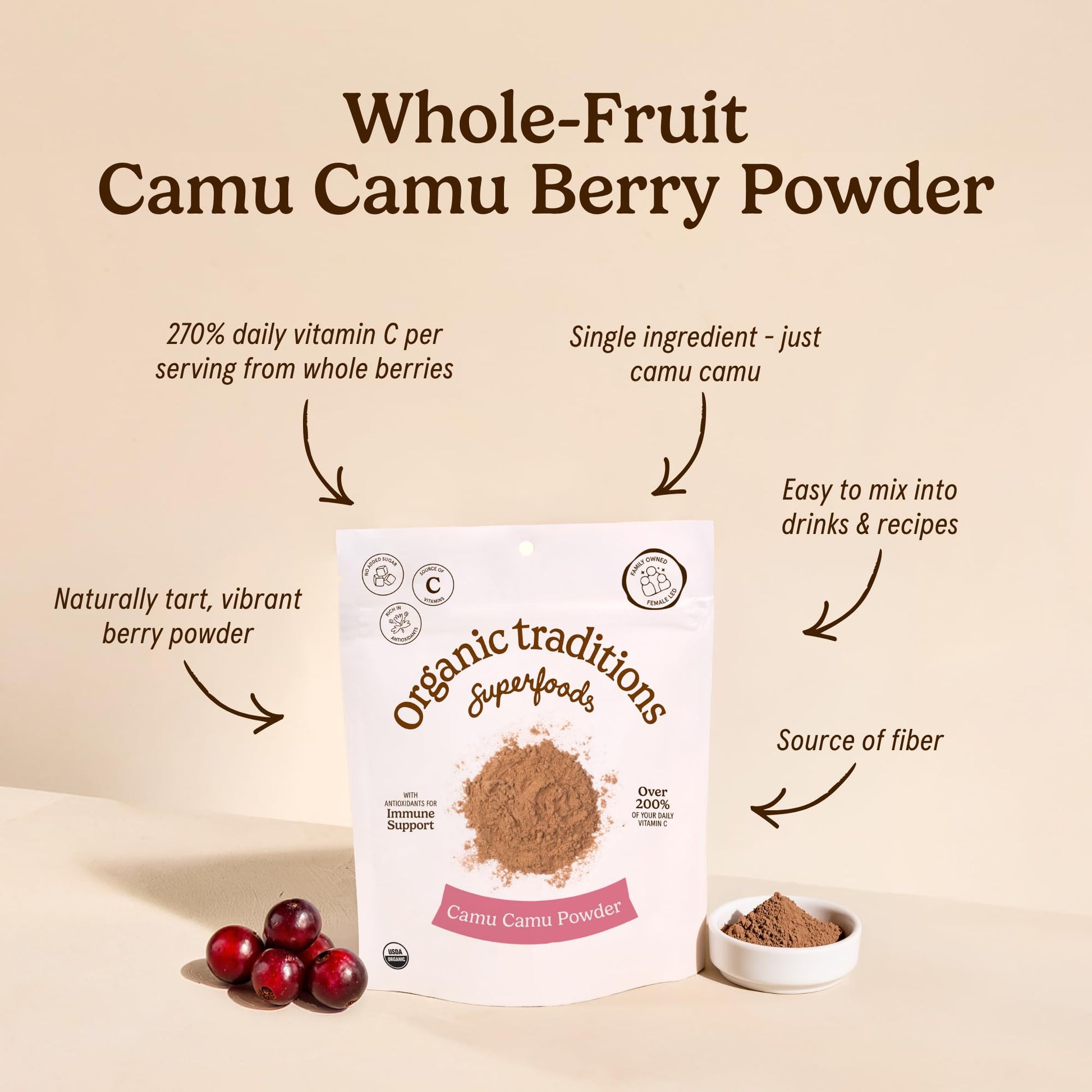 Organic Traditions Camu Camu Powder Organic, Camu Camu Powder from Amazon Superfruit, Rich in Wholefood Vitamin C, Bright Tangy Superfood Ingredient for Smoothies, Plant Based Non GMO, 100g / 3.5oz - PrimeBioHealth - canada supplements